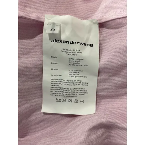 Alexander Wang Pink Viscose Ruched Crinkled-Satin Shirt Size 0